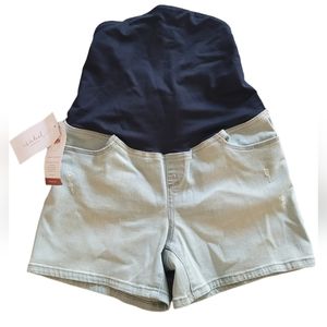 Isabel Maternity Stretchy Soft Elastic Pregnancy Shorts White Denim Midi Shorts